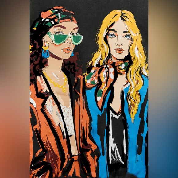 NWOT. Zara Black Sweatshirt/Hoodie with "Girls" Print. Size S. - Picture 3 of 10